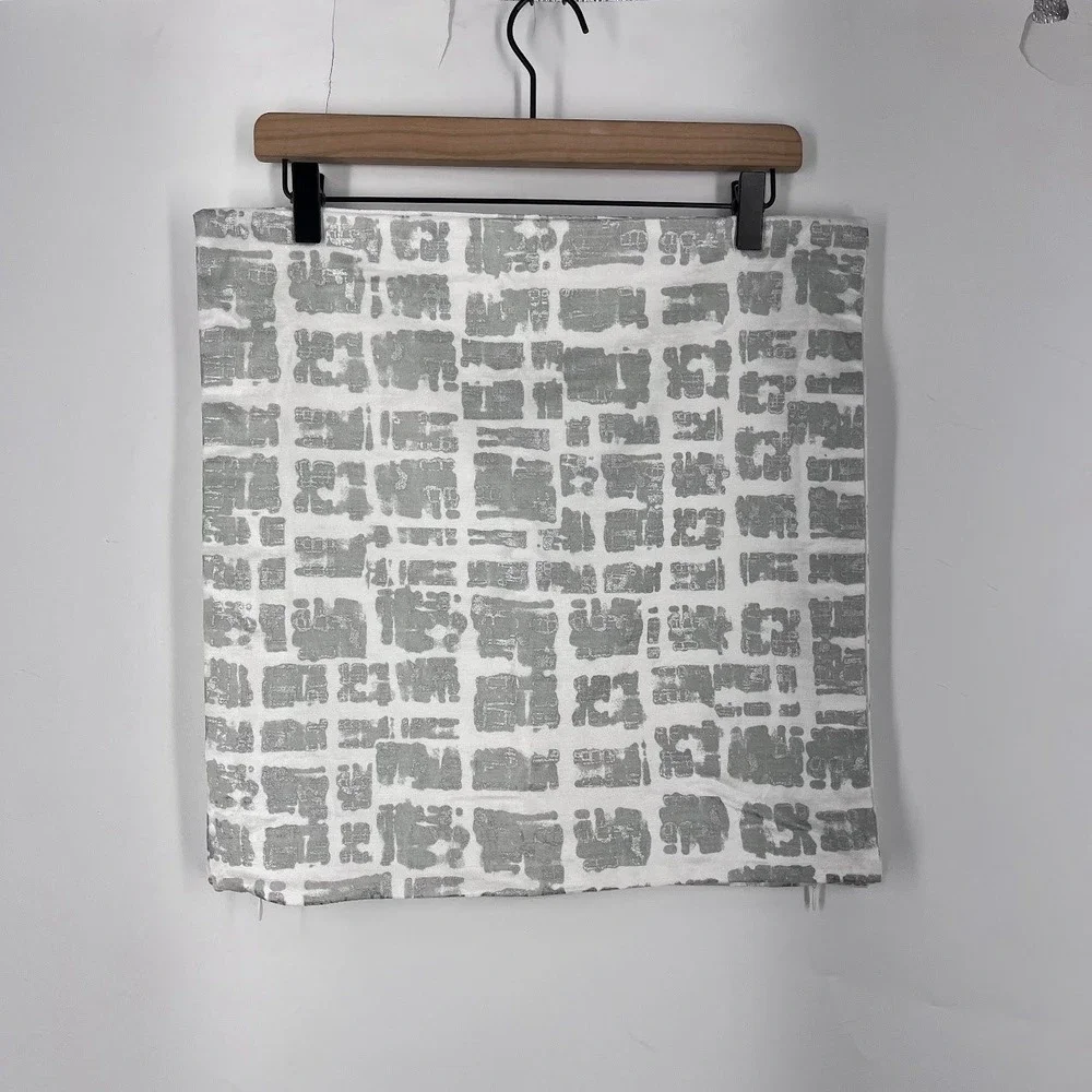 West Elm Metallic Silver Abstract Block Print Pillow Covers Set of 2 White 18x18